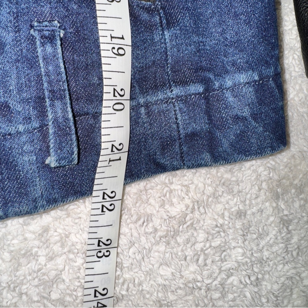Nike NSW Selvedge Moto Destroyer Dark Blue Denim Jacket with Leather Sleeves - Picture 4 of 6